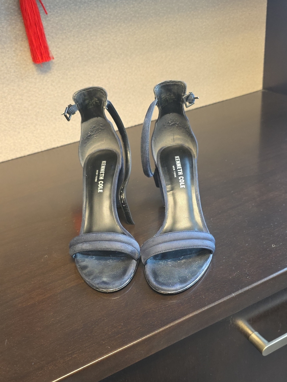 Kenneth Cole Navy Blue Suede Ankle-Strap Heels